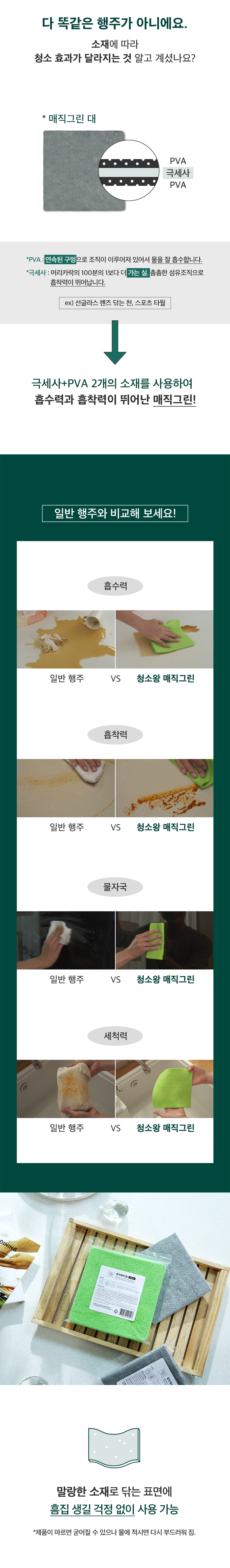 [요술행주] 청소왕 매직그린 행주 1세트 20장 빨아쓰는행주 극세사 행주 상세이미지
