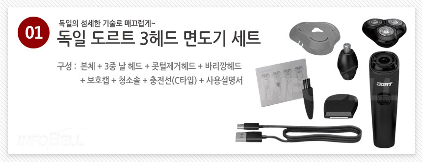 [초강력] 독일 도르트 3헤드 면도기 쿠션형 멀티헤드 안전 무선 전기면도기 상세이미지