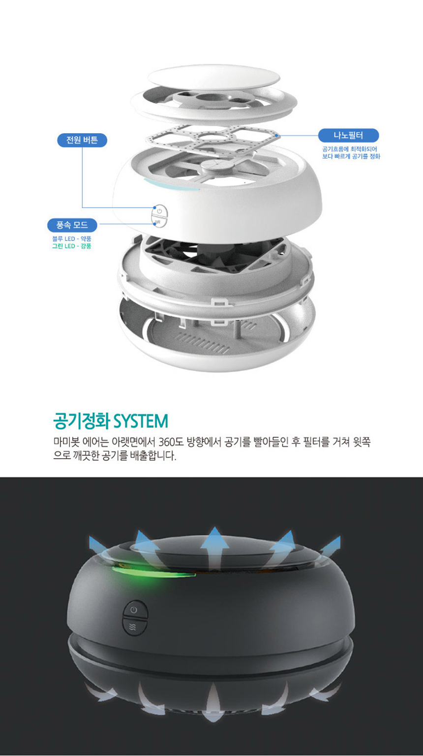 [나노필터] 에어 마미봇 공기청정기 차량용공기청정기 상세이미지